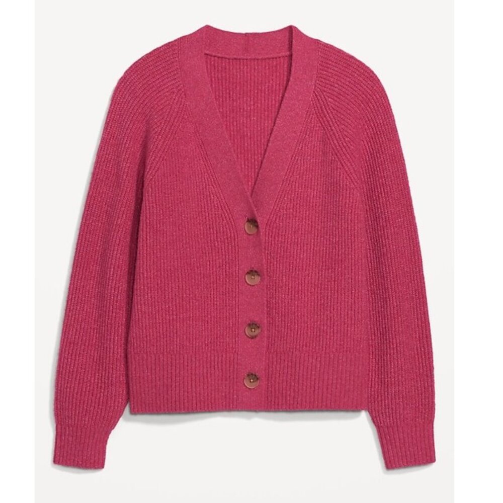 OLD NAVY Shaker Stitch Cardigan Sweater Magenta / Berry Pink Chunky Knit Relaxed - Picture 4 of 15
